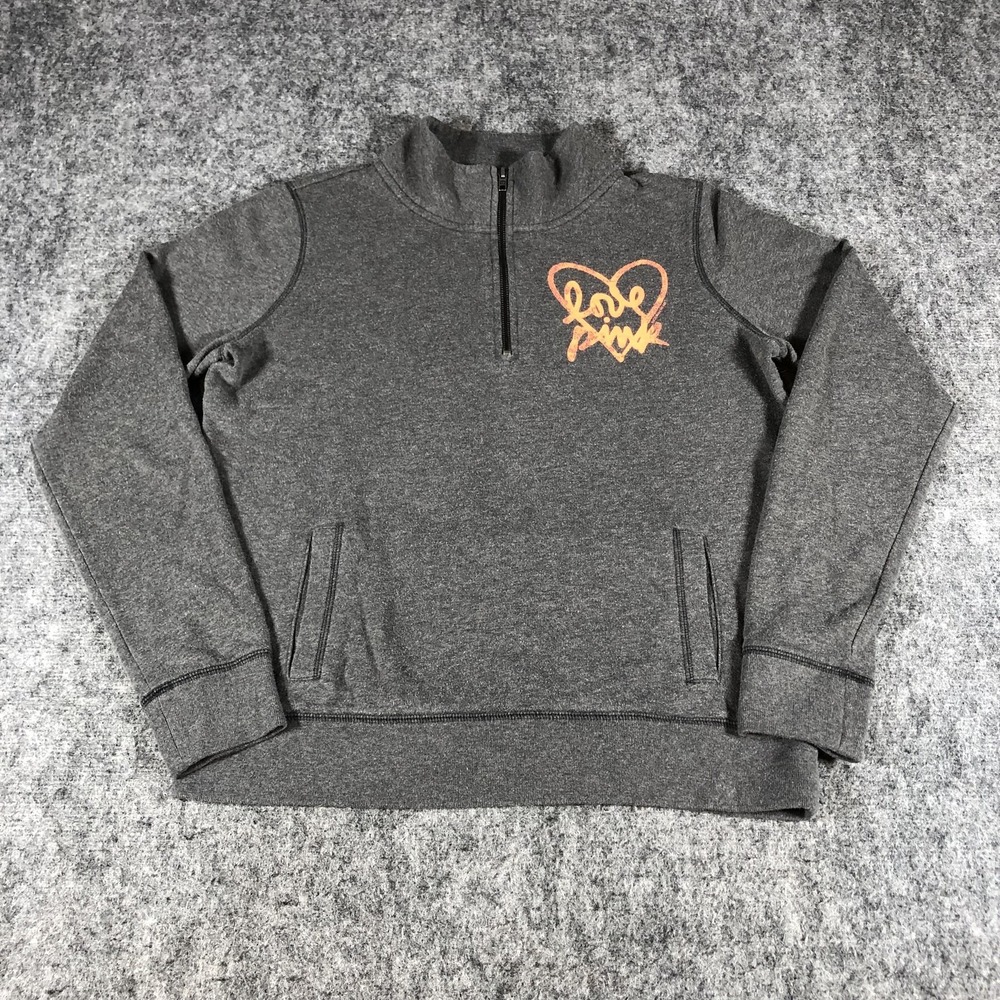 PINK Victoria's Secret Women's M Gray Quarter‎ Zip "Love Pink" Sweatshirt